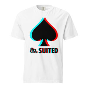 Offset Spade tee in white, a black spade with red and cyan edges, as if printed out of register.